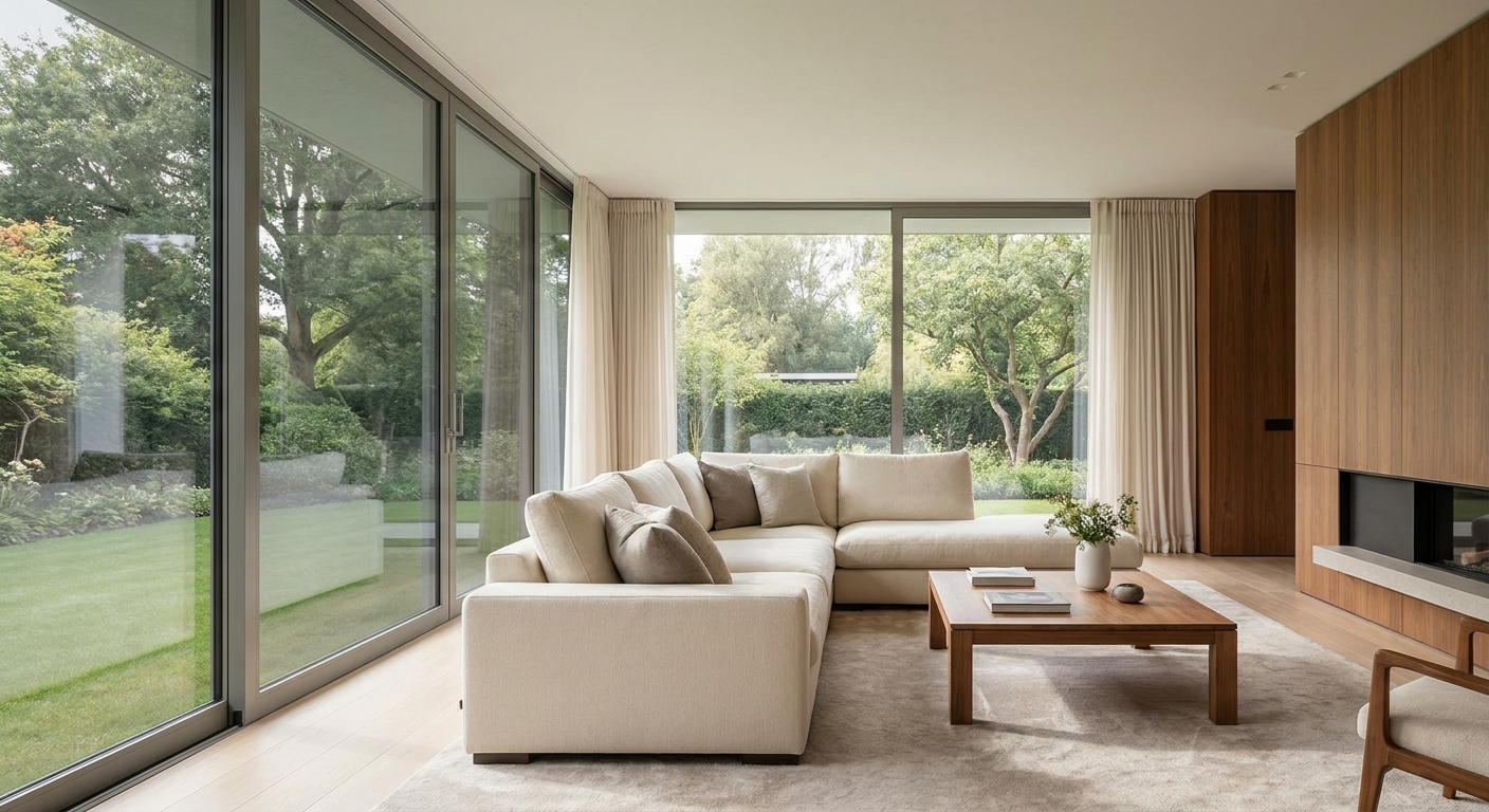 Intérieur lumineux avec grandes baies vitrées